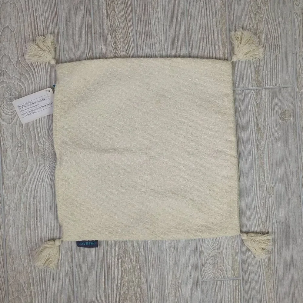 Brand New LOVESAC Knitted Knotted Ends Pillow Cover Case Sham Beige 18x18